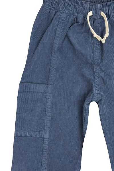 Divonette Elastic Waist Pocketed Sports Stitched Corduroy Baby Trousers Indigo