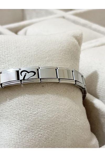 Vamoria Letter I with Heart Italian Charm Steel Bracelet