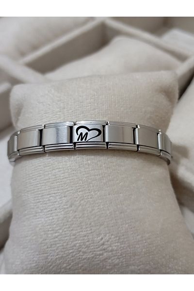 Vamoria Letter m with Heart Italian Charm Steel Bracelet