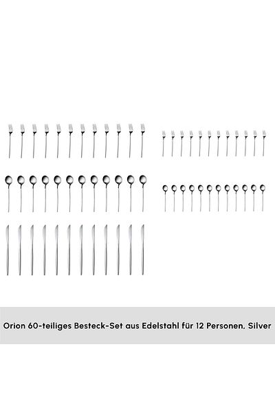 Karaca Orion Silver 60-teiliges Besteckset für 12 Personen