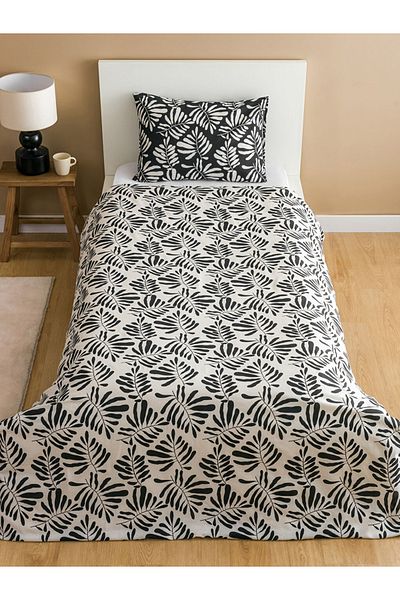 LC Waikiki Single Black Leaf Patterned Duvet Cover Set - City