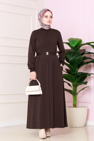 Sevitli Καφέ Φόρεμα - Πιέτες Λεπτομέρεια