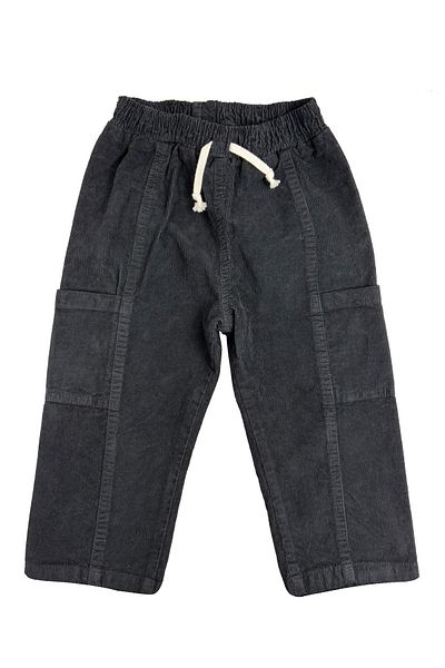 Divonette Elastic Waist Pocketed Sports Stitched Corduroy Baby Trousers Black