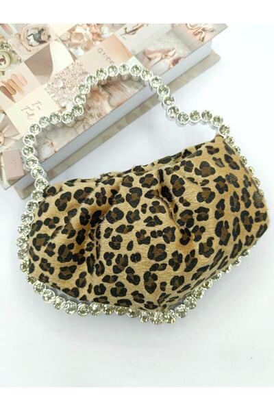 By EDUU Çiçek Model Taşlı El ve Omuz Askılı Olarak Kullanılabilen Leopar Lüks...