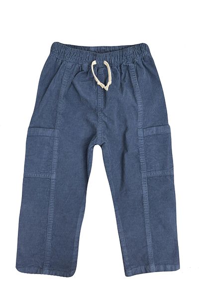 Divonette Elastic Waist Pocketed Sports Stitched Corduroy Baby Trousers Indigo