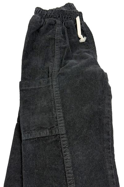 Divonette Elastic Waist Pocketed Sports Stitched Corduroy Baby Trousers Black