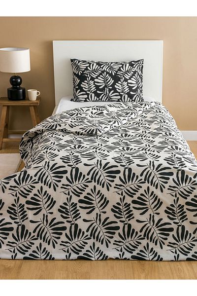 LC Waikiki Single Black Leaf Patterned Duvet Cover Set - City