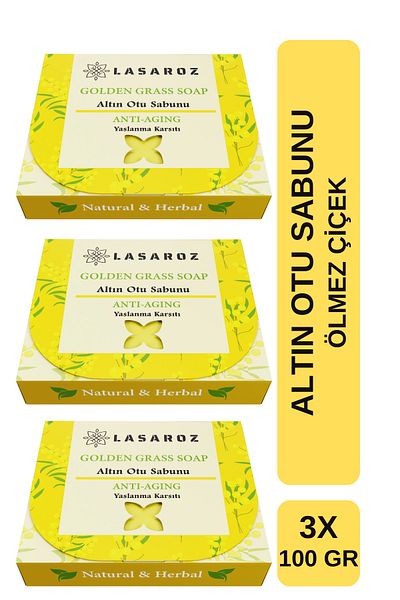 lasaroz Golden Herb Soap Immortelle Flower Plant Anti-Aging Moisturizing Soap 3X100 Gr Advantageous Set