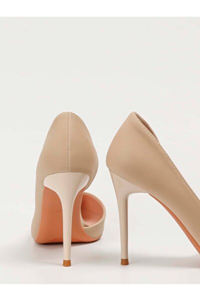 TrendyAnka Women's Nude Skin Suede Asymmetrical 9cm Thin Heeled Side Slit Stiletto Classic Heeled Shoes