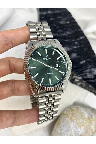 Coliseum Round Inside Green Silver Cord Men's Wrist Watch