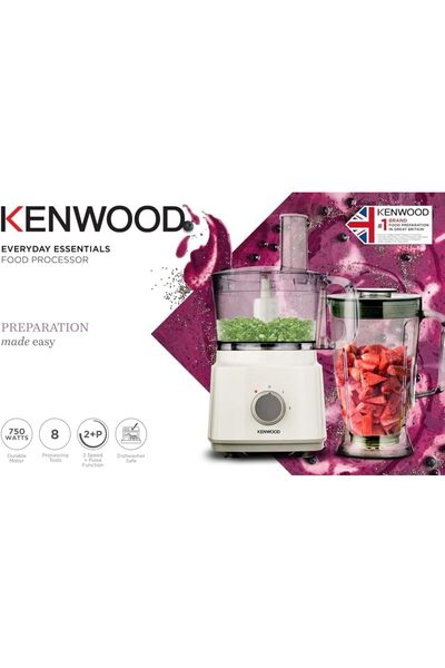 Kenwood معالج طعام، 750 واط، 2 لتر، خلاط، خفاقة، صانعة عجين، FDP03.C2WH، أبيض