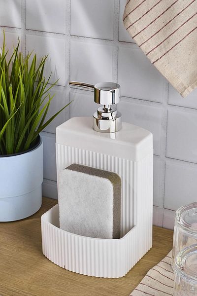 Leony White Acrylic Liquid Soap Dispenser with Sponge Chamber