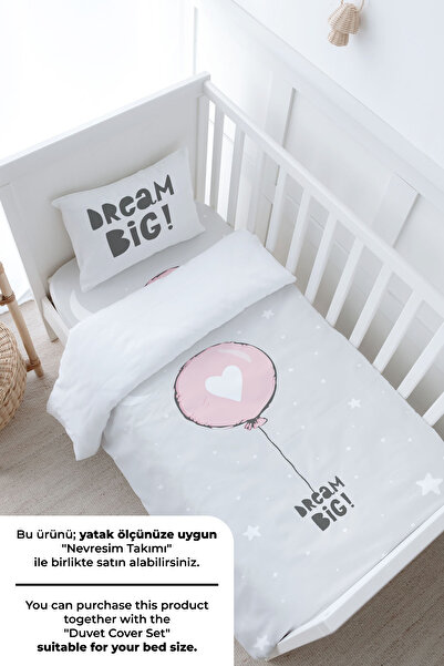 Tuğba Kuğu Набір простирадл з гумкою для немовлят - Серія Pure Baby - Рожеві сердечка та повітряні кульки