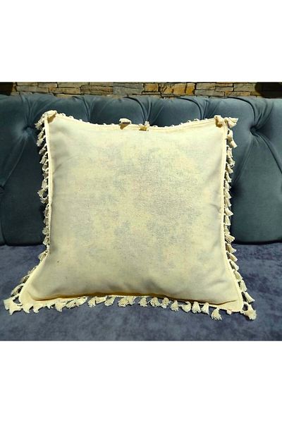 TUNCAY TEKSTİL 100% Natural Linen Pompom Throw Pillow Cover 2Pcs
