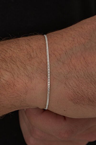Ventino Silver 2mm Gurmet 925 Ayar Gümüş Erkek Zincir Bileklik Veb5247