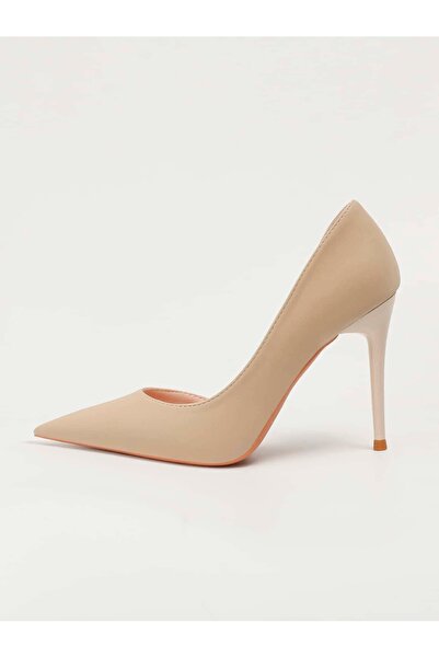 TrendyAnka Women's Nude Skin Suede Asymmetrical 9cm Thin Heeled Side Slit Stiletto Classic Heeled Shoes
