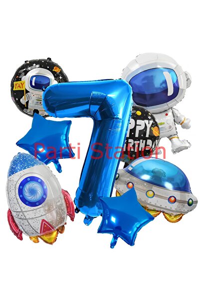 Parti Station مجموعة بالونات الفضاء لرائد الفضاء بعمر 7 سنوات - مفهوم الصواري...