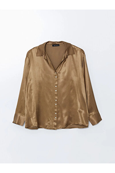 LC Waikiki Vision Bej Oversize Saten Kadın Gömlek