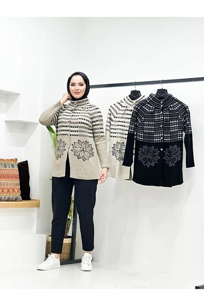 02Lady Fashion cardigan tricot cu nasturi cu imprimeu floral