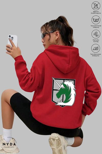 Nyda Collections Attack on Titan 4 Printed Unisex Hooded Hoodie - Long Sleeve, Raster Oversize Cotton Sweatshirt