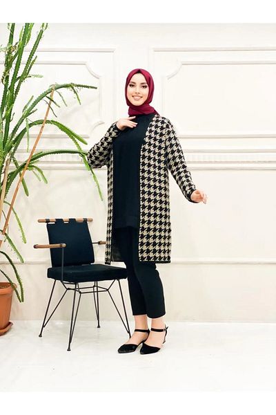 02Lady Fashion Women's Houndstooth Print Cardigan