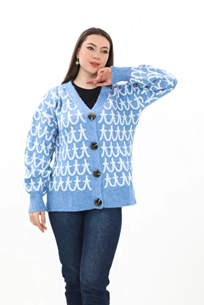 02Lady Fashion Oversize Knitted Detailed Buttoned Knitwear Cardigan