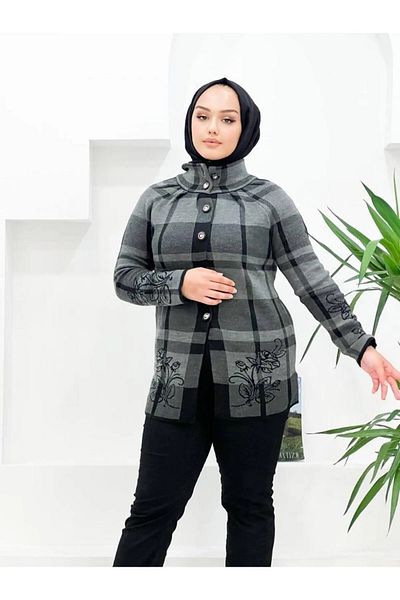 02Lady Fashion buttoned cardigan with rose print