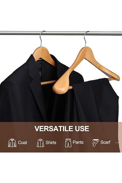 Askıcı Wooden Sling Thick Shouldered Suit Coat Sling Natural Color 5 Pcs Non-Slip Pants Sticks