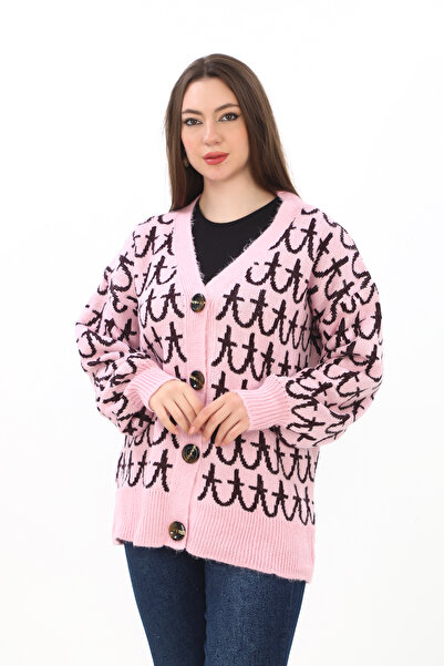 02Lady Fashion سترة صوفية محبوكة بأزرار مفصلة كبيرة الحجم