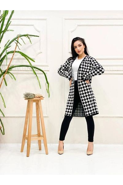 02Lady Fashion Women's Houndstooth Print Cardigan