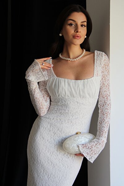 Julidress Φόρεμα με δαντέλα με δαντέλα με φόδρα από λευκό τούλι