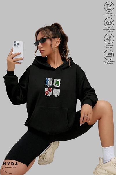 Nyda Collections Attack on Titan 4 Printed Unisex Hooded Hoodie - Long Sleeve, Raster Oversize Cotton Sweatshirt