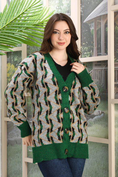 02Lady Fashion Oversize Soft Knitted Detail Buttoned Knitted Sweater Cardigan