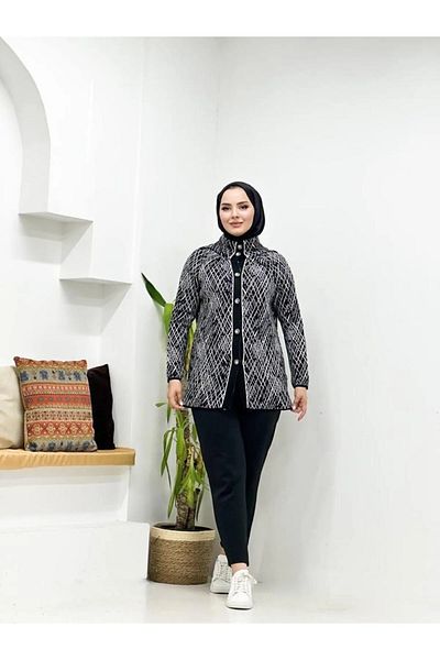 02Lady Fashion Cardigan cu nasturi cu model de sticlă spartă de damă