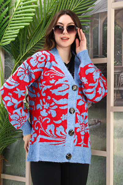 02Lady Fashion Oversize Soft Knitted Detail Buttoned Knitted Sweater Cardigan