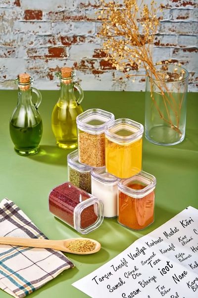 ŞAKİLATA CONCEPT 6-Piece 200 ml Acrylic Spice Rack Set Storage Container (with Sticker Gift)