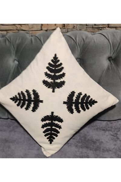 TUNCAY TEKSTİL Black Tree Pattern Linen Throw Pillow Cover 40 X 40 2 Pcs