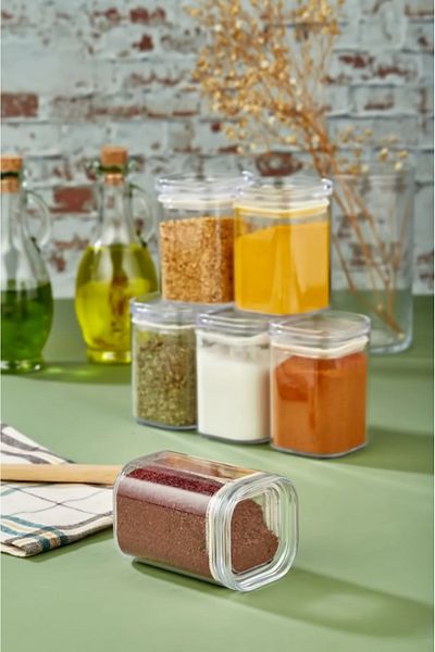 ŞAKİLATA CONCEPT 6-Piece 200 ml Acrylic Spice Rack Set Storage Container (with Sticker Gift)