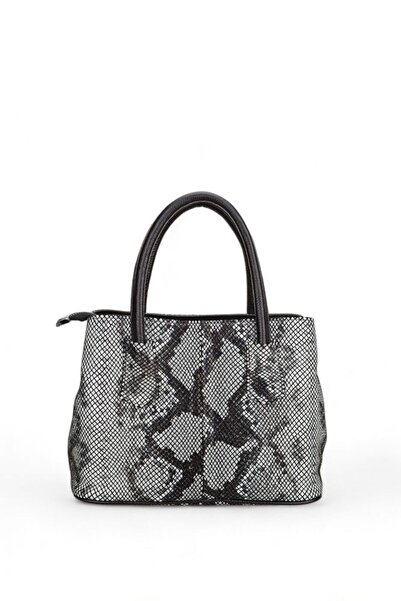 Bilik Deri Geantă de mână pentru femei alb-negru-șarpe Blm2028