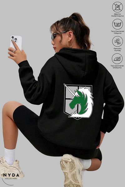 Nyda Collections Attack on Titan 4 Printed Unisex Hooded Hoodie - Long Sleeve, Raster Oversize Cotton Sweatshirt