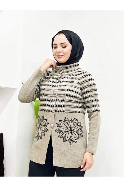 02Lady Fashion cardigan tricot cu nasturi cu imprimeu floral