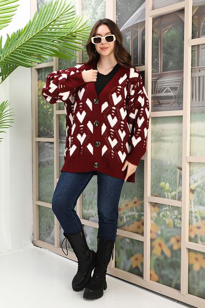 02Lady Fashion CARDIGAN DE TRICO CU BUTON DETALIAT TRICOTAT CU MODEL MOALE DE INIMĂ