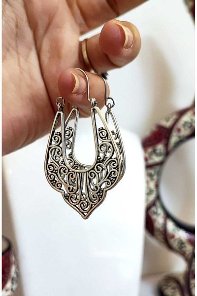 BaharEli Authentic Embroidered, Dangle, Drop / Retro Design Earrings / 4.5 cm