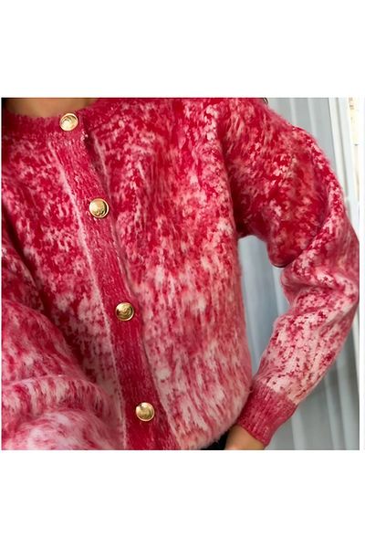 02Lady Fashion Stonered Snow Patterned Soft Buttoned Kitwear Cardigan