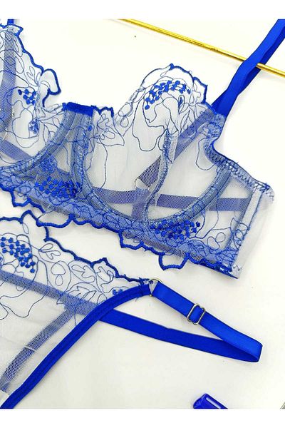 La Linaa Set sutien cu chiloți din tul pentru femei Summer Blue