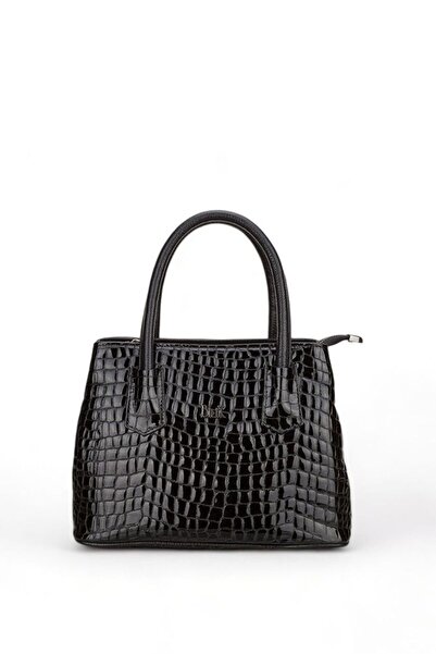 Bilik Deri Siyah-Kroko-Rugan Kadın El Çantası BLM2028-1