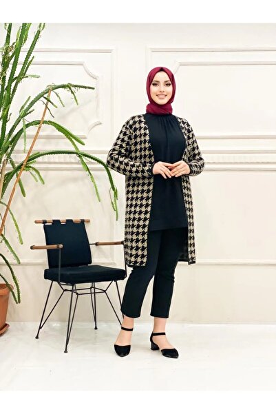 02Lady Fashion Women's Houndstooth Print Cardigan