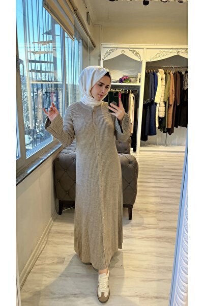 Invee İNVEE 7073 Yün Karışımlı Hırka - Sütlü Kahve