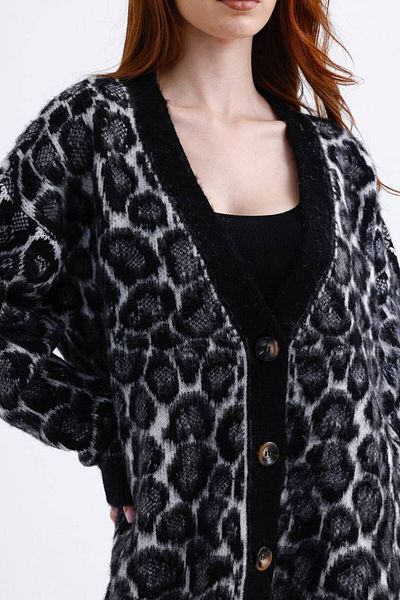 02Lady Fashion CARDIGAN DE tricotaje moale, supradimensionat, cu nasturi, cu imprimeu leopard