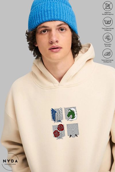 Nyda Collections Attack on Titan 4 Printed Unisex Hoodie με κουκούλα - Μακρυμάνικο, βαμβακερό φούτερ με κουκούλα